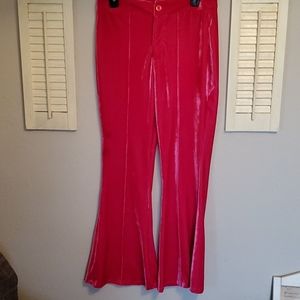Velvet pink flare leg pants